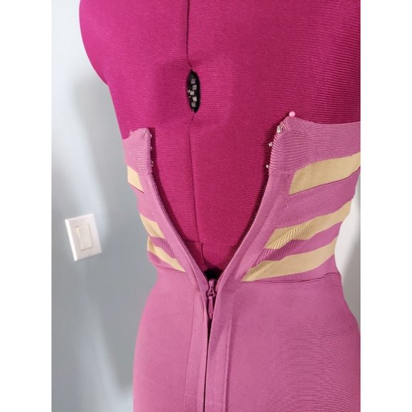 HERVE LEGER Purple Grey Halter V Neck Bodycon Sleeveless Dress SP - Picture 6 of 10